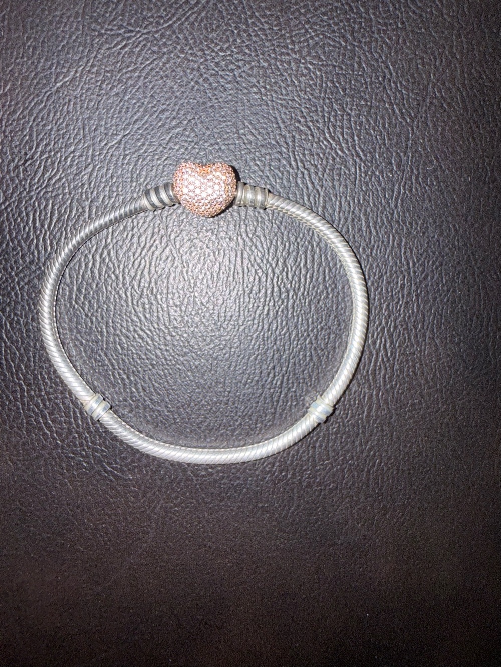 Pandora Moments Silver Snake Chain Bracelet with Rose Gold Pave Heart Charm